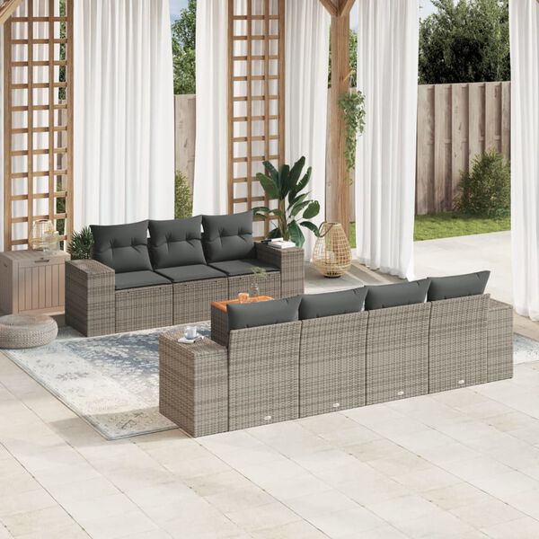 vidaXL Salon de jardin 8 pcs avec coussins gris r&eacute;sine tress&eacute;e