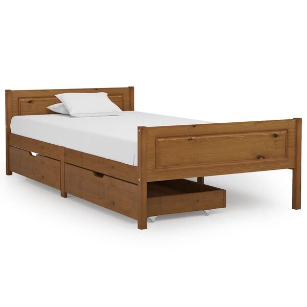vidaXL Cadre de lit avec 2 tiroirs Marron miel Pin massif 100x200 cm