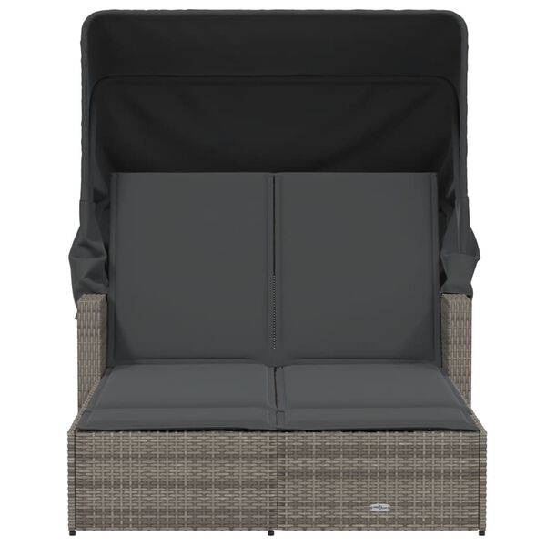 vidaXL Chaise longue double et auvent et coussins gris résine tressée
