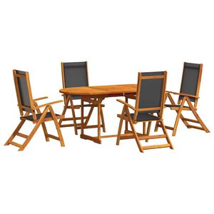 vidaXL Ensemble &agrave; manger de jardin 5pcs bois d'acacia solide textil&egrave;ne