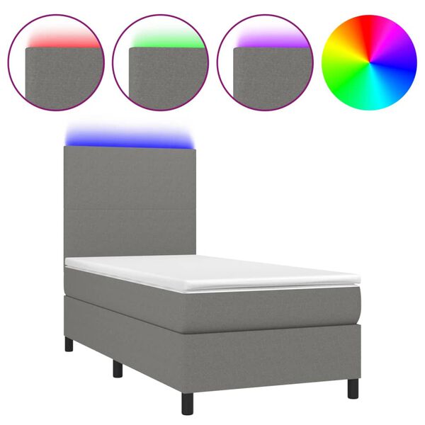vidaXL Sommier &agrave; lattes de lit et matelas et LED Gris fonc&eacute; 100x200 cm