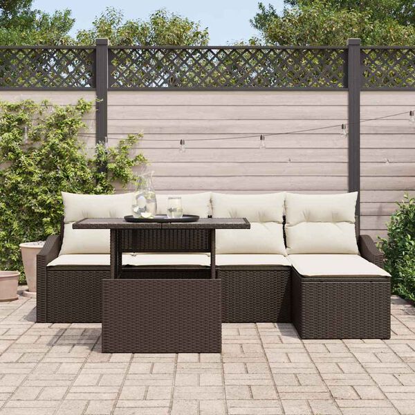 vidaXL Ensemble de canap&eacute; de jardin 6 pcs Marron et Cr&egrave;me polyrotin