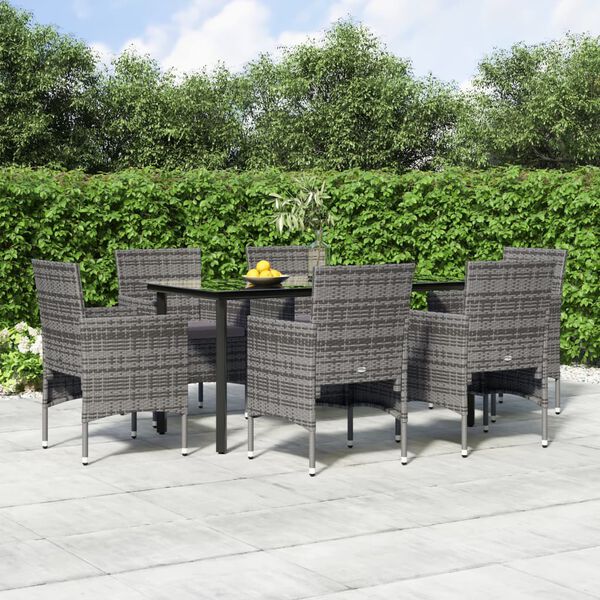 vidaXL Ensemble &agrave; manger de jardin coussins 7pcs Gris et noir
