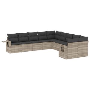 vidaXL Salon de jardin avec coussins 10 pcs gris clair r&eacute;sine tress&eacute;e