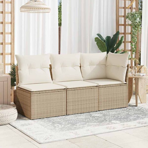 vidaXL Canapé d'angle de jardin avec coussins beige résine tressée