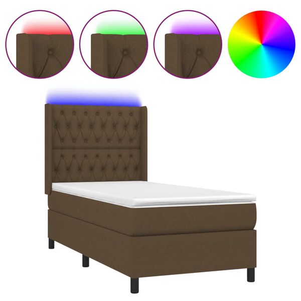 vidaXL Sommier &agrave; lattes de lit matelas et LED Marron fonc&eacute; 100x200 cm