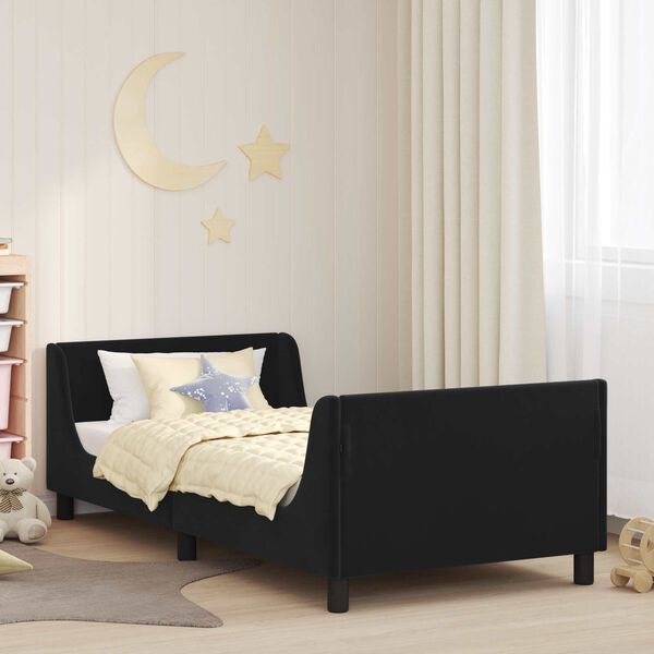 vidaXL Cadre de lit pour enfants avec t&ecirc;te de lit Noir 90 x 200 cm