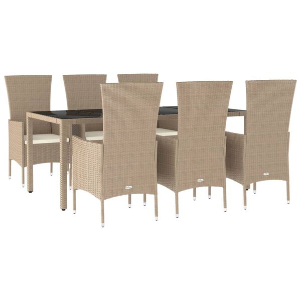 vidaXL Ensemble à manger de jardin et coussins 7 pcs beige poly rotin