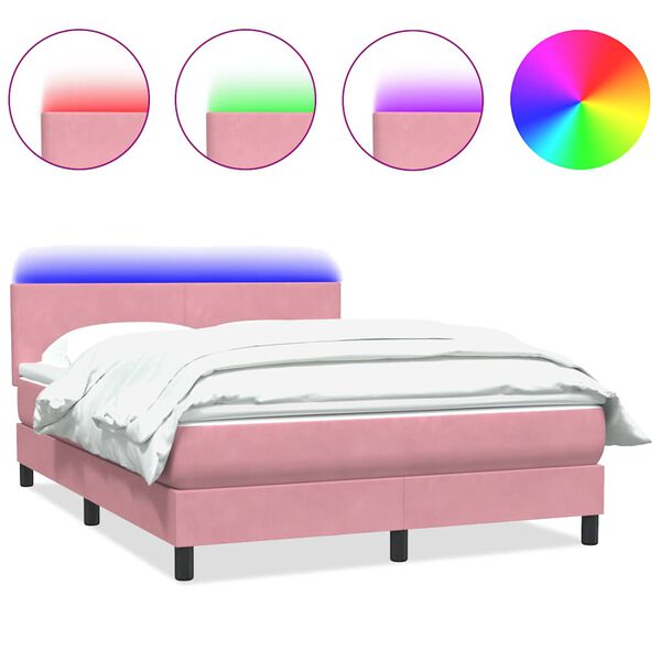 vidaXL Sommier &agrave; lattes de lit avec matelas et LED rose 140x210 cm velours