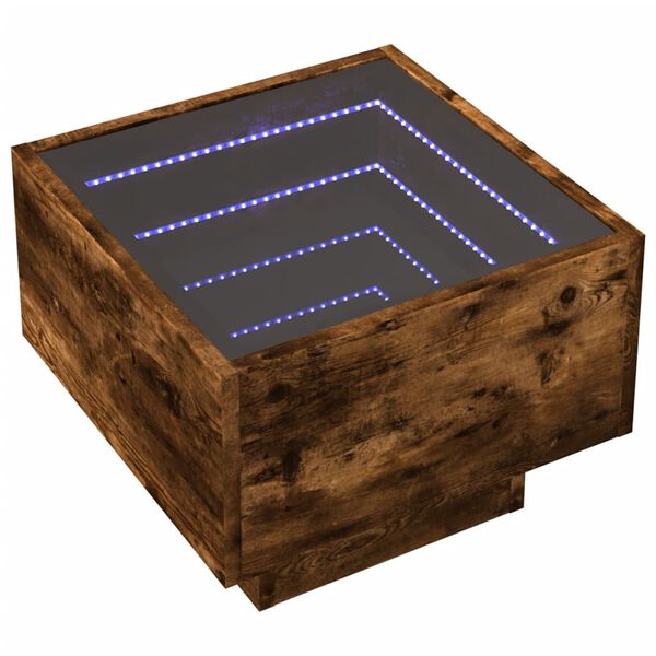 vidaXL Table d'appoint et LED ch&ecirc;ne fum&eacute; 40x40x30 cm bois d'ing&eacute;nierie