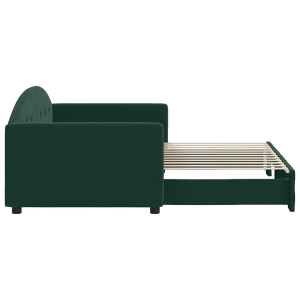 vidaXL Lit de jour avec gigogne sans matelas vert fonc&eacute; 90x200 cm