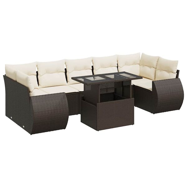 vidaXL Salon de jardin 8 pcs avec coussins marron r&eacute;sine tress&eacute;e