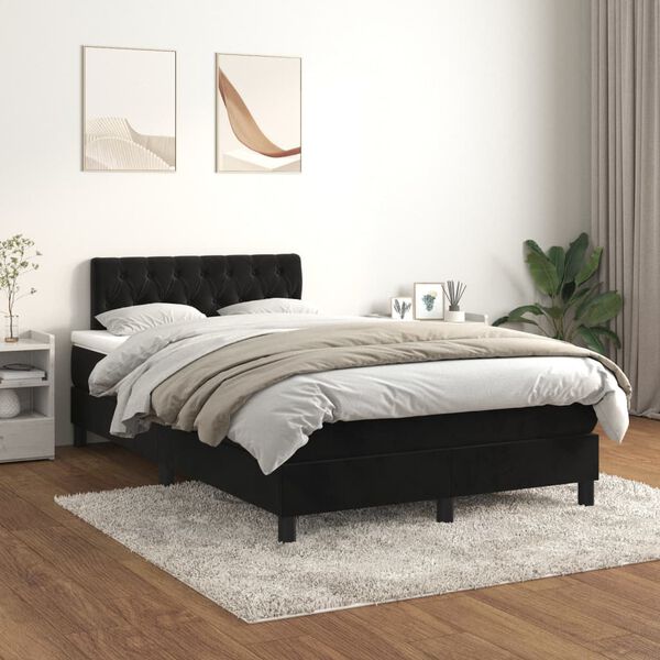 vidaXL Sommier &agrave; lattes de lit avec matelas Noir 120x200 cm Velours