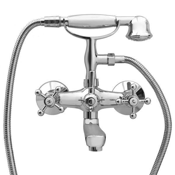 vidaXL Robinet de baignoire à 2 poignées et déviateur de douche Chrome