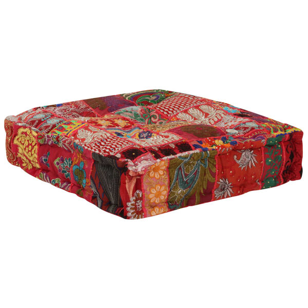 vidaXL Pouf carr&eacute; en coton fait &agrave; la main 50 x 50 x 12 cm Rouge