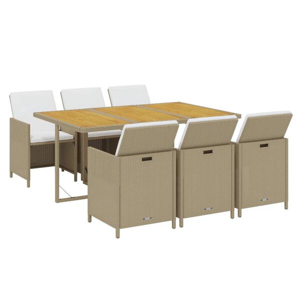 vidaXL Ensemble &agrave; manger de jardin et coussins 7 pcs Poly rotin Beige