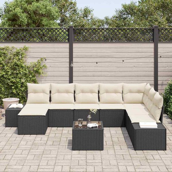 vidaXL Ensemble de canap&eacute; de jardin 8 pcs Noir et Cr&egrave;me polyrotin