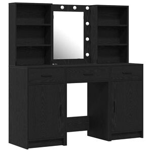 vidaXL Ensemble de table de maquillage avec LED 3 pc Ch&ecirc;ne noir