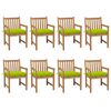 vidaXL Chaises de jardin lot de 8 avec coussins vert vif Teck solide
