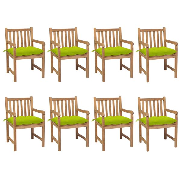 vidaXL Chaises de jardin lot de 8 avec coussins vert vif Teck solide