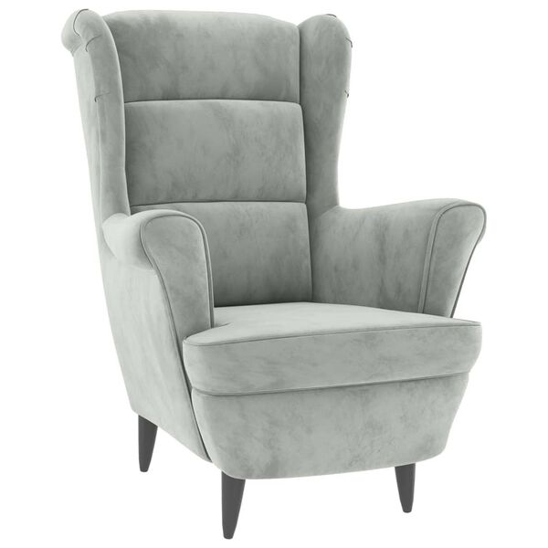 vidaXL Fauteuil &agrave; oreilles avec tabouret gris clair velours