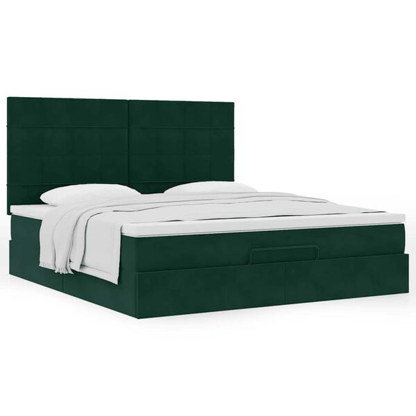 vidaXL Cadre de lit ottoman avec matelas vert foncé 160x200 cm velours