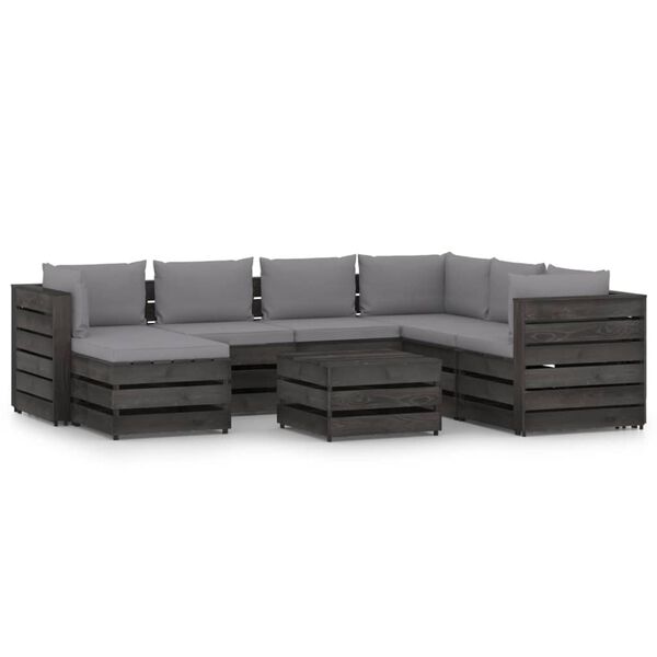 vidaXL Salon de jardin 8 pcs avec coussins Bois impr&eacute;gn&eacute; de gris