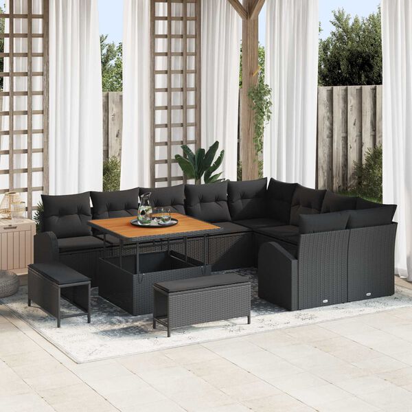 vidaXL Ensemble de canap&eacute; de jardin 12 pcs Noir Poly rotin