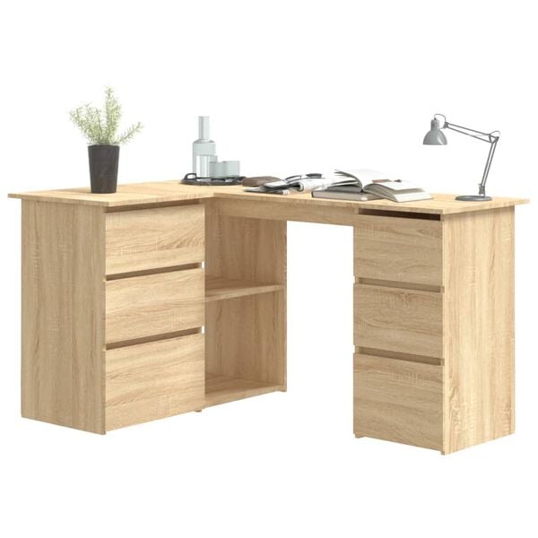 vidaXL Bureau d'angle Ch&ecirc;ne sonoma 145x100x76 cm Bois d'ing&eacute;nierie
