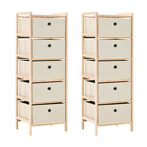 vidaXL &Eacute;tag&egrave;res de rangement avec 5 paniers en tissu 2 pcs beige c&egrave;dre