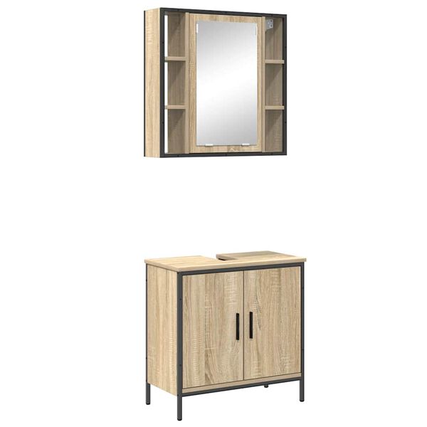 vidaXL Ensemble de mobilier de salle de bain avec &eacute;tag&egrave;re 2 pcs Marron