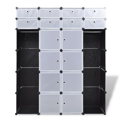 vidaXL Armoire modulaire 18 compartiments Noir et blanc 37x146x180,5cm