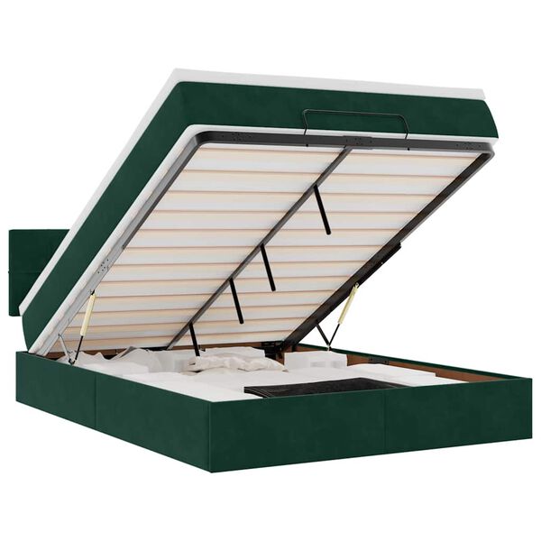 vidaXL Cadre de lit ottoman avec matelas vert fonc&eacute; 140x190 cm velours