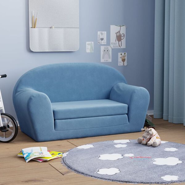 vidaXL Canap&eacute;-lit pour enfants &agrave; 2 places Bleu Peluche douce