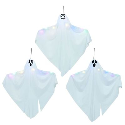 3 fantômes Halloween suspendus blancs 52 x 62 cm