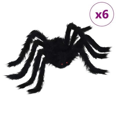 6 décorations araignée Halloween noires 75 cm