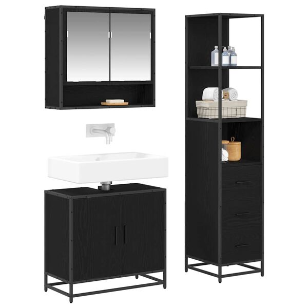 vidaXL Ensemble de mobilier de salle de bain 3 pcs Ch&ecirc;ne noir