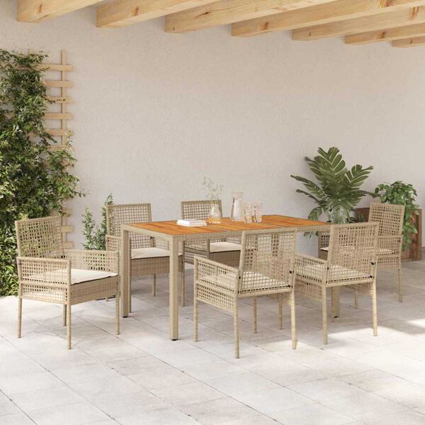 vidaXL Ensemble de salle &agrave; manger pour jardin 7 pcs Beige polyrotin