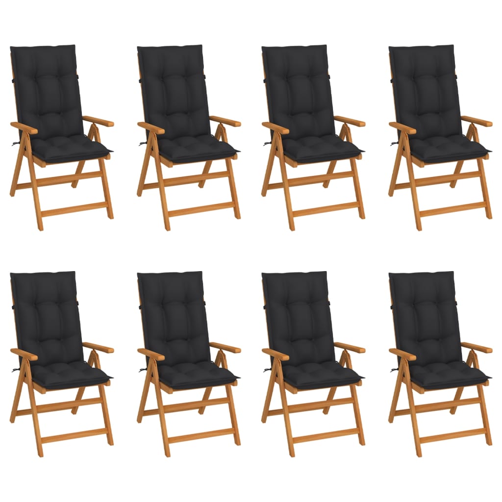 vidaXL Chaises inclinables de jardin et coussins lot de 8 Teck solide