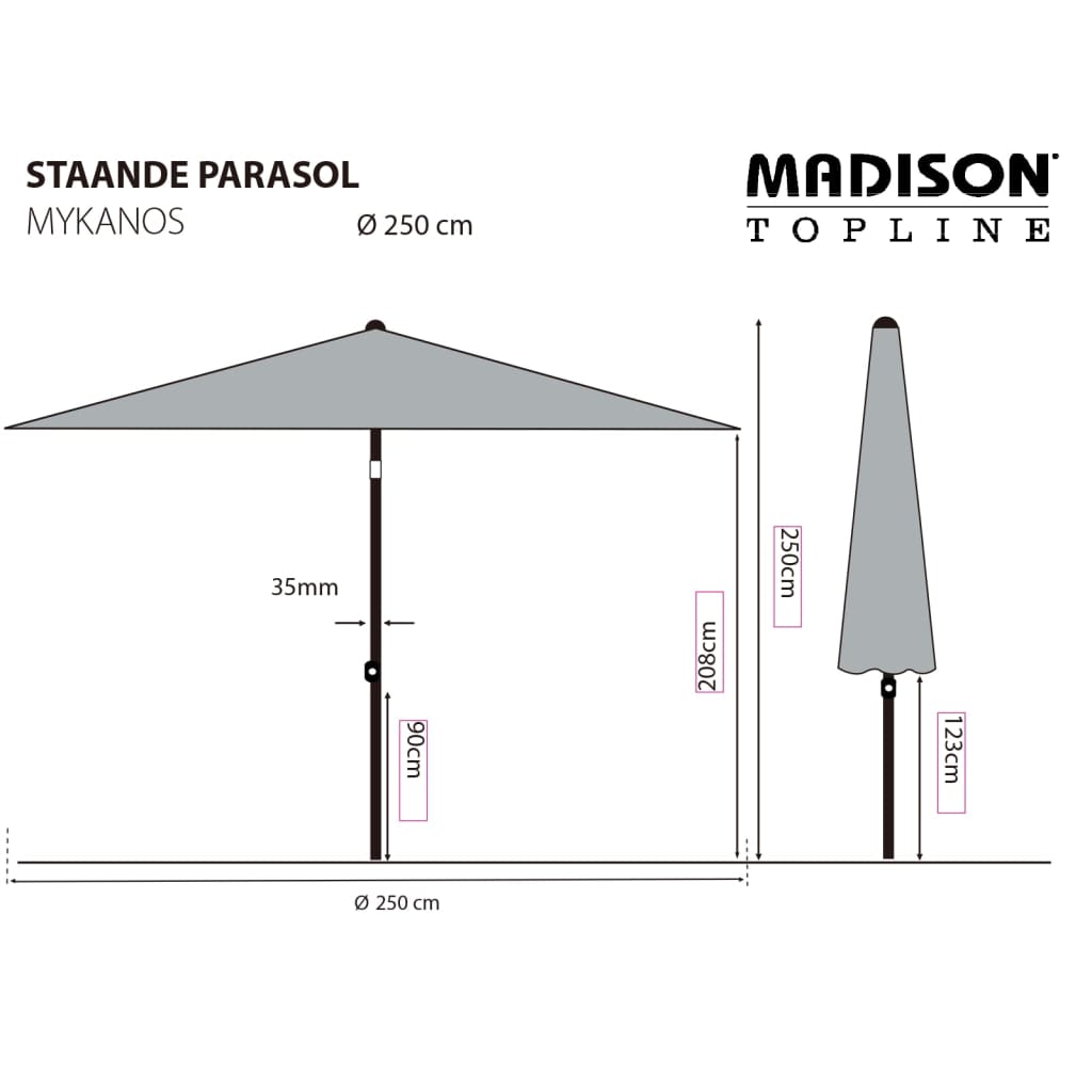 Madison Parasol de jardin Mykanos 250 cm écru