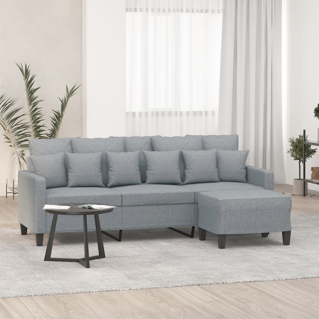 vidaXL Canapé à 3 places avec repose-pieds Gris clair 180 cm Tissu