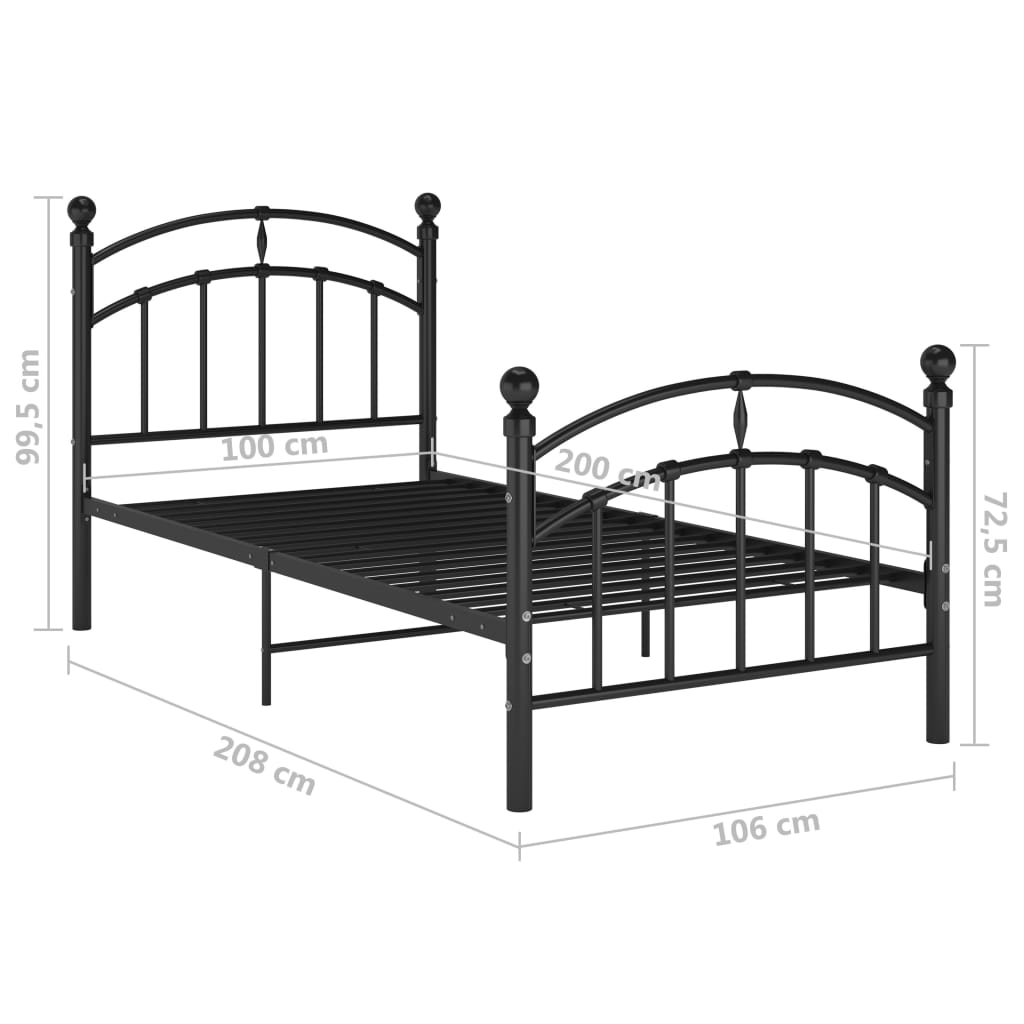 vidaXL Cadre de lit sans matelas noir métal 100x200 cm