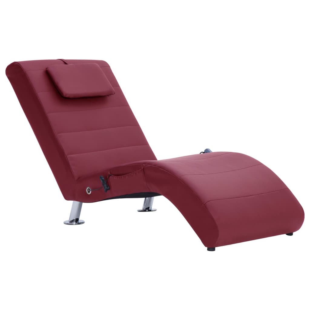 vidaXL Chaise longue de massage avec oreiller Rouge bordeaux Similicuir