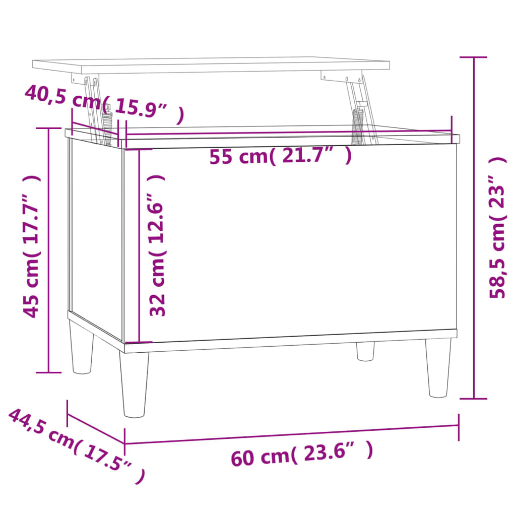 vidaXL Table basse Chêne fumé 60x44,5x45 cm Bois d'ingénierie
