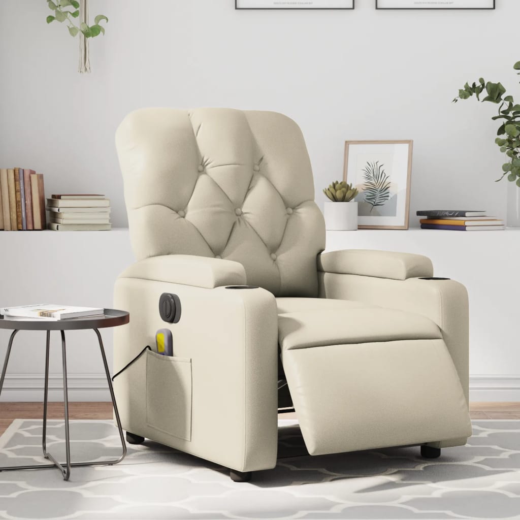 vidaXL Fauteuil de massage inclinable électrique crème similicuir