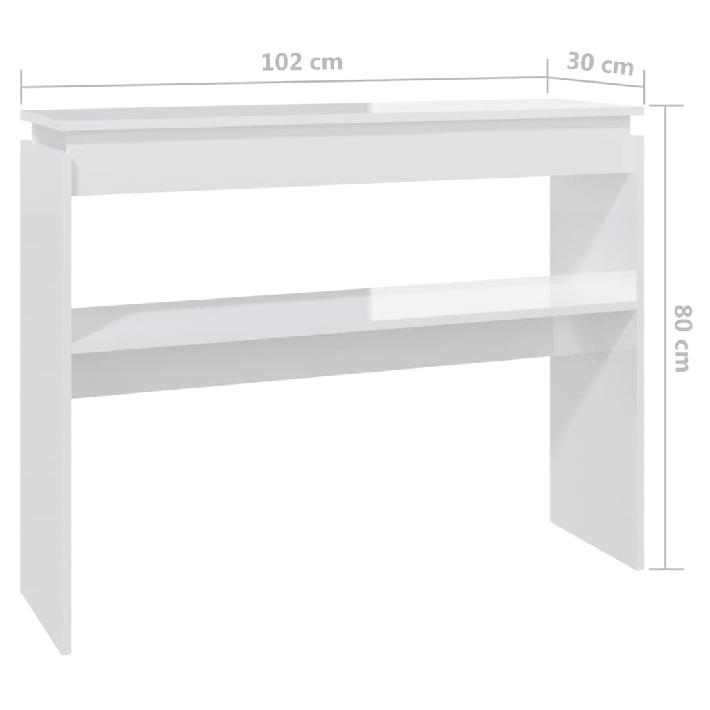 vidaXL Table console Blanc brillant 102x30x80 cm Aggloméré