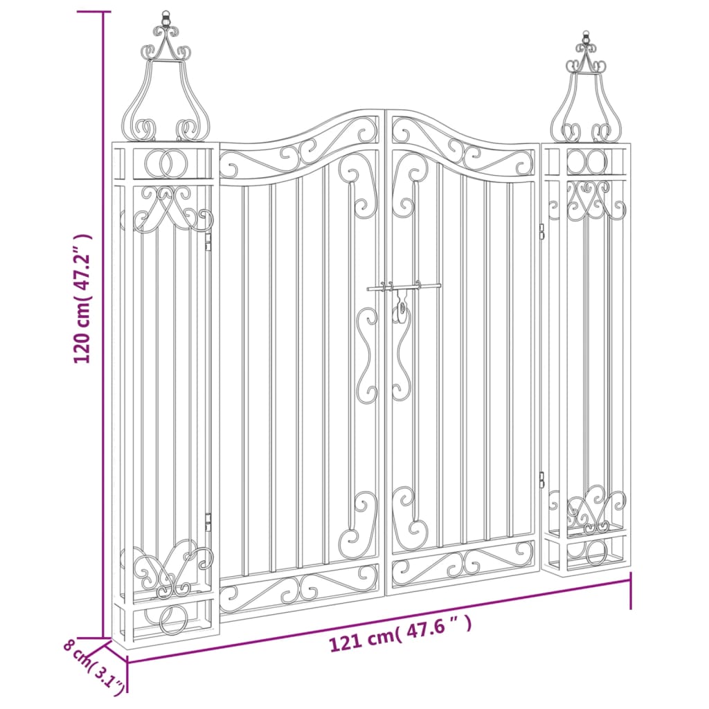 vidaXL Portail de jardin noir 121x8x120 cm fer forgé