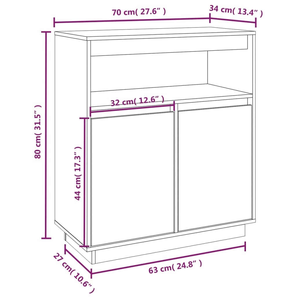 vidaXL Buffet Noir 70x34x80 cm Bois massif de pin