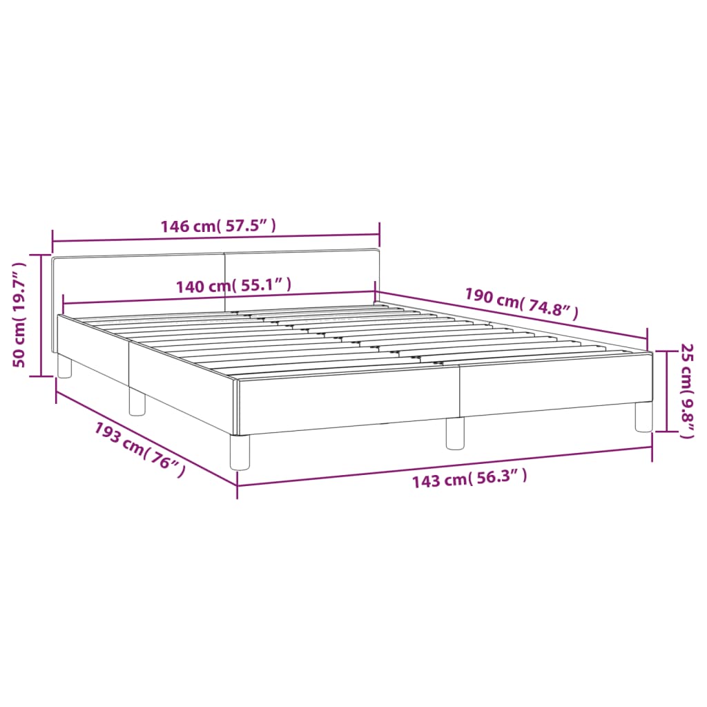 vidaXL Cadre de lit avec tête de lit Crème 140x190 cm Tissu