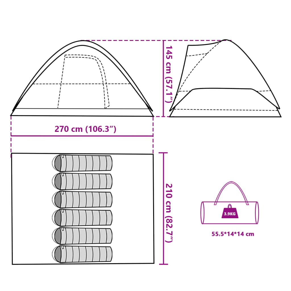 vidaXL Tente familiale à dôme 6 personnes tissu occultant imperméable